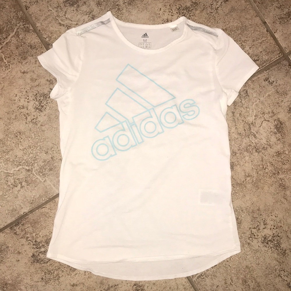 Adidas Girl’s Size M Short Sleeve White Logo Tee